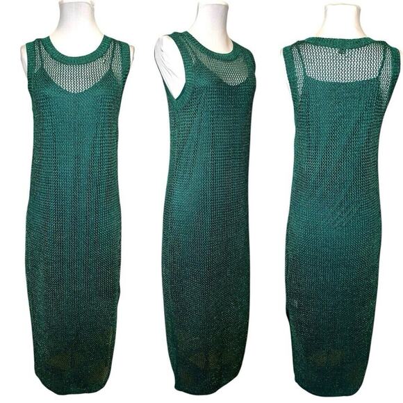 A New Day Openwork Midi Mesh Dress Womens Sm Shiny Glam Party Resortwear Beachy - Picture 2 of 11